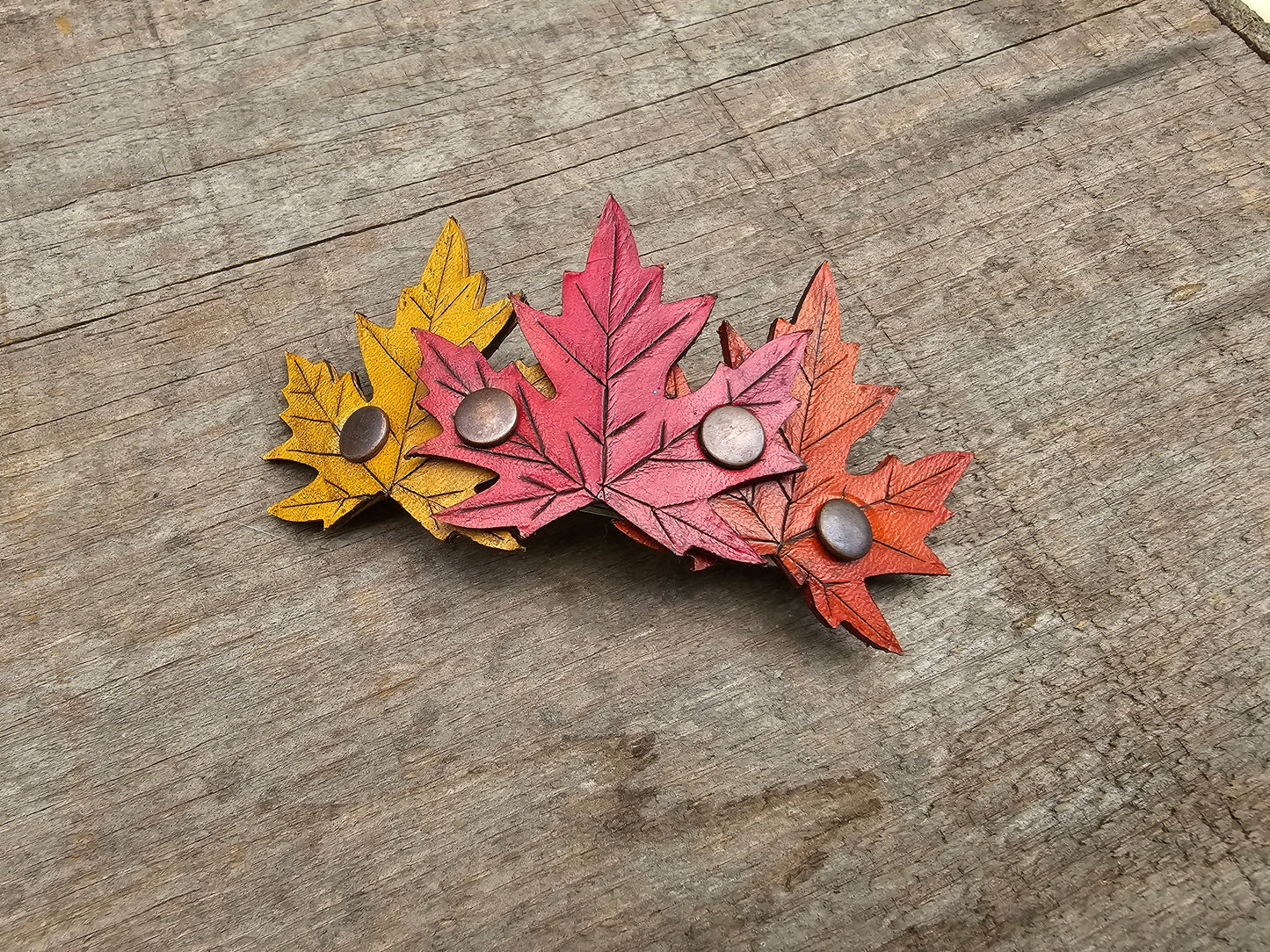 Hand Carved Leather Leaf Hair Barrette